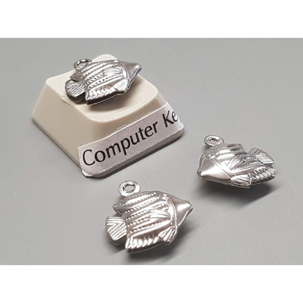 Charm, Fish, hollow, pressed stainless steel, 12mm, per 10