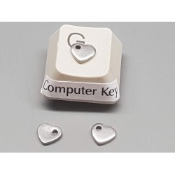 Charm, Heart with hole on one side, stainless steel, 6mm, per 10 