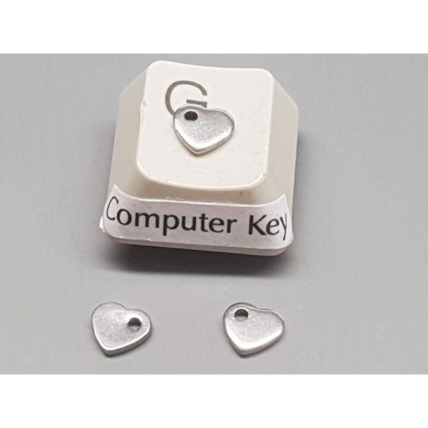 Charm, Heart with hole on one side, stainless steel, 6mm, per 10 