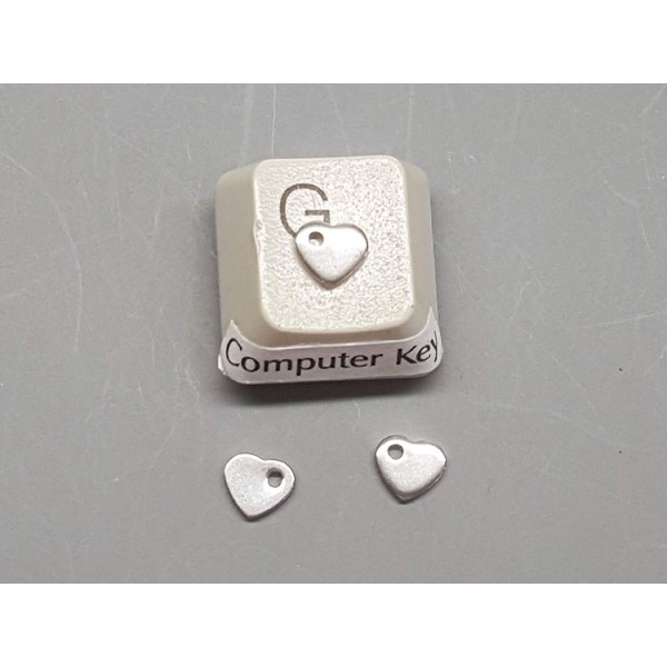 Charm, Heart with hole on one side, stainless steel, 6mm, per 10 