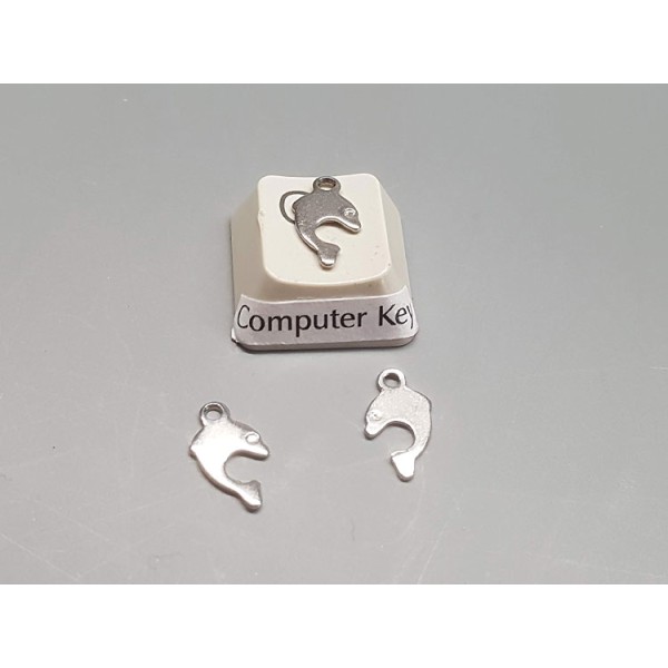 Charm, leaping Dolphin shape, stainless steel, 6.5x12mm, per 10