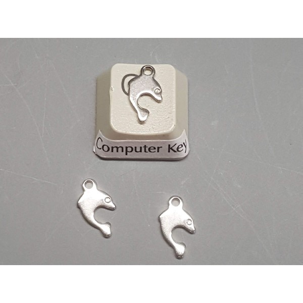 Charm, leaping Dolphin shape, stainless steel, 6.5x12mm, per 10
