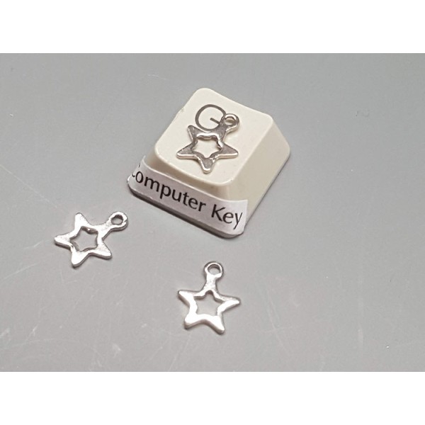 Charm, small flat Star with cut-out, stainless steel, 8x10mm, per 10