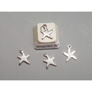 Charm, small flat Starfish, stainless steel, 9x12mm, per 10