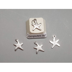 Charm, small flat Starfish, stainless steel, 9x12mm, per 10