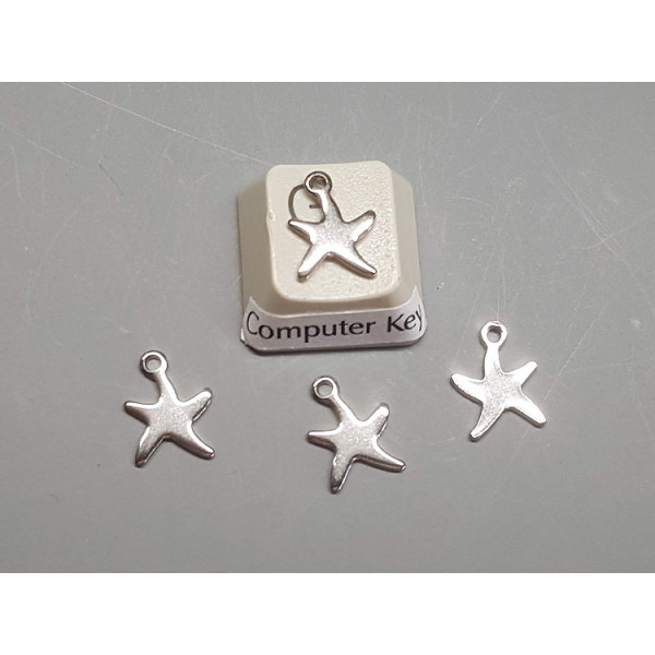 Charm, small flat Starfish, stainless steel, 9x12mm, per 10