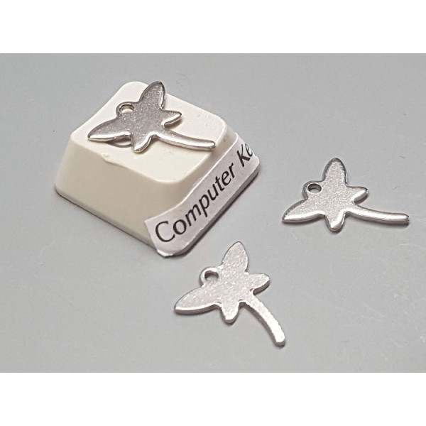 Charm, flat dragonfly, stainless steel, 12mm, per 10