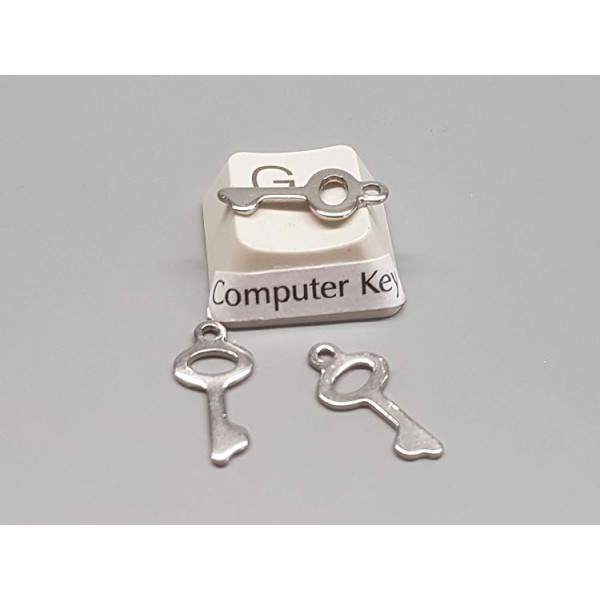 Charm, tiny flat key, stainless steel, 7x16mm, per 10