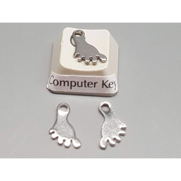 Charm, flat foot with toes, stainless steel, 7x13mm, per 10