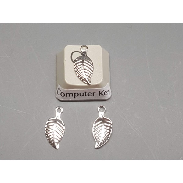 Charm, small pressed leaf, stainless steel, 6x11mm, per 10 