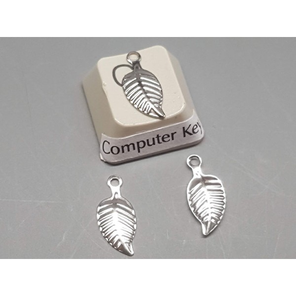 Charm, small pressed leaf, stainless steel, 6x11mm, per 10 