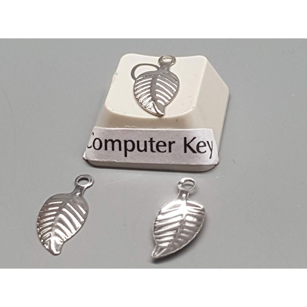 Charm, small pressed leaf, stainless steel, 6x11mm, per 10 