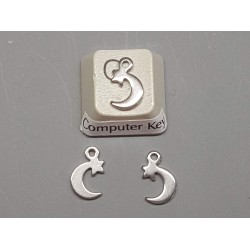 Charm, flat moon with stars, stainless steel, 7x11mm, per 10