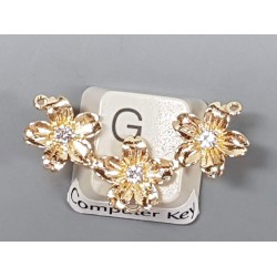 Frangipane flower, 3-flower connector pendant charm, 3 loops, 14ct gold plate