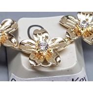Frangipane flower, 3-flower connector pendant charm, 3 loops, 14ct gold plate