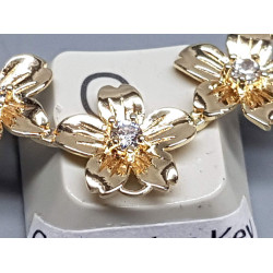 Frangipane flower, 3-flower connector pendant charm, 3 loops, 14ct gold plate