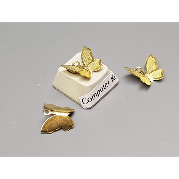 Fluttery butterfly charm, embossed brass, 13mm, per 20 pcs
