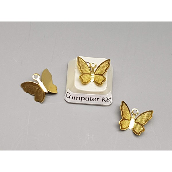Fluttery butterfly charm, embossed brass, 13mm, per 20 pcs