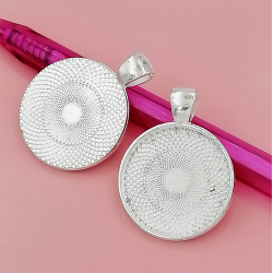 25mm Round heavy pendant setting bezel frame, bright silver