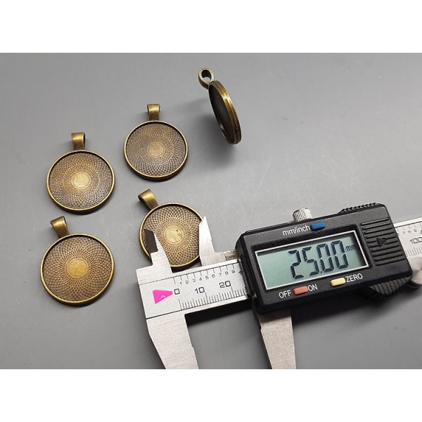 25mm double-sided Round heavy pendant setting bezel frame, ant bronze