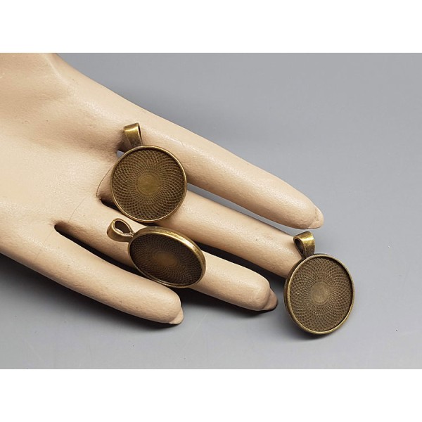 25mm double-sided Round heavy pendant setting bezel frame, ant bronze