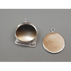 18mm bezel setting, round, 1 loop front facing, silver plate