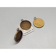 14mm bezel setting, round, 1 loop front facing, ant. bronze, steel base