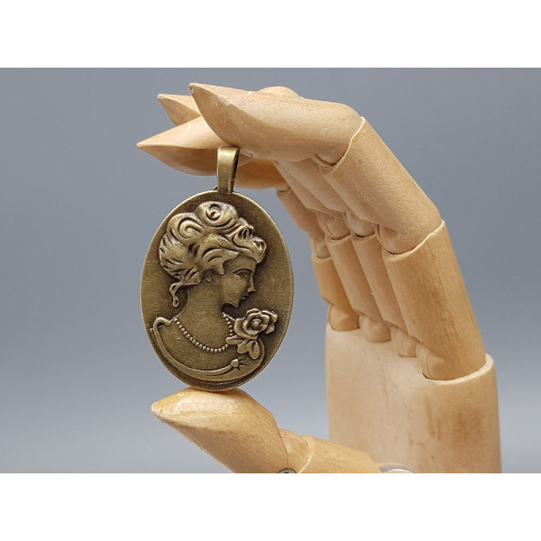 40x30mm Cabochon bezel setting, oval, antiqued bronze, lady cameo on back