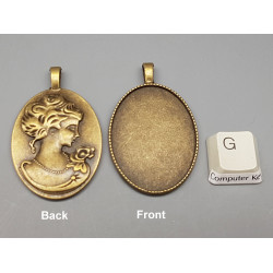 40x30mm Cabochon bezel setting, oval, antiqued bronze, lady cameo on back
