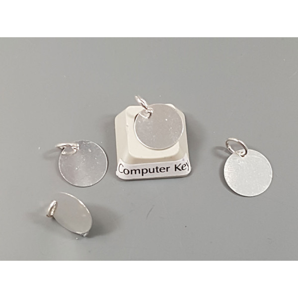 12mm round disc, silver colour, one hole with jump ring, each