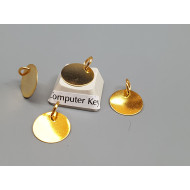 12mm round disc, gold colour, one hole with jump ring, each