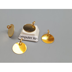 12mm round disc, gold colour, one hole with jump ring, each