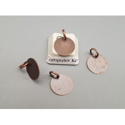 12mm round disc, copper colour, one hole with jump ring, each