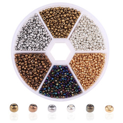Seed Beads, Glass, 2mm, 12/0, Gold and silver Mix, Box