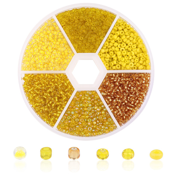 Seed Beads, Glass, 2mm, 12/0, Yellow Mix, Box
