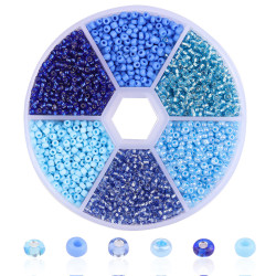 Seed Beads, Glass, 2mm, 12/0, Blue Mix, Box