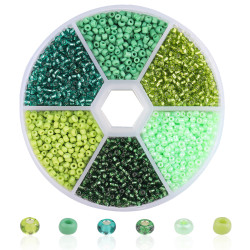 Seed Beads, Glass, 2mm, 12/0, Green Mix, Box