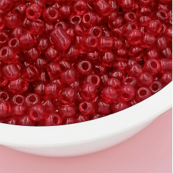 Seed Beads, Glass, 4mm, 6/0, transparent, round, Dark Red, 10g bag