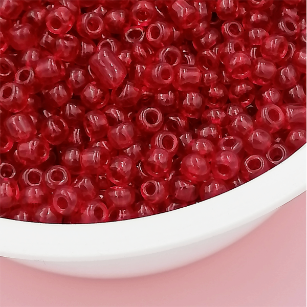 Seed Beads, Glass, 4mm, 6/0, transparent, round, Dark Red, 10g bag