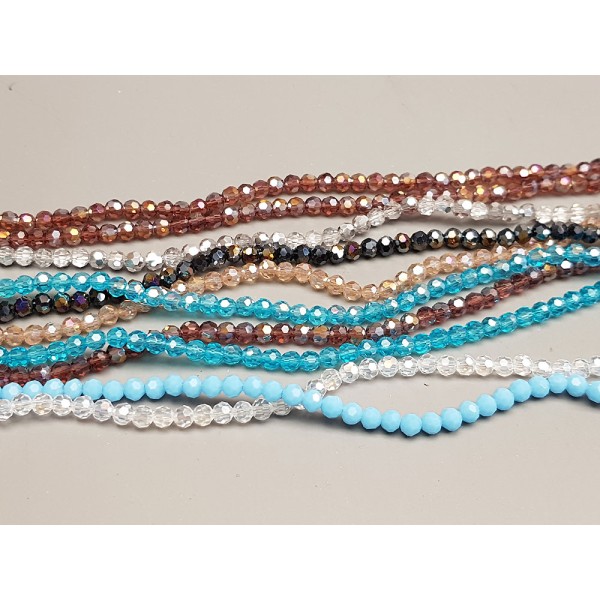 Glass beads strands, assorted colours, faceted round, 4mm, per bundle of 10 strands