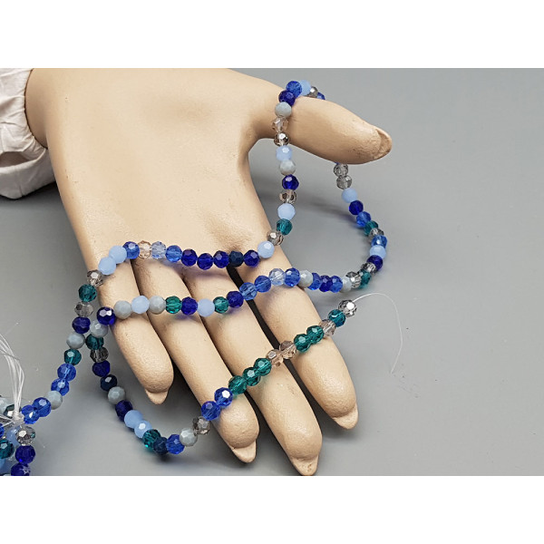 Faceted Round glass beads, 6mm, Shades of Blue, string
