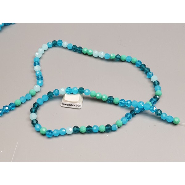 Faceted Round glass beads, 6mm, Shades of Teal, string