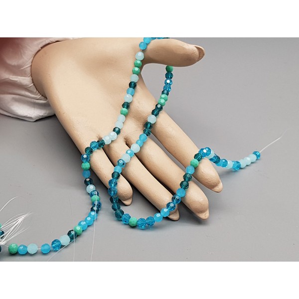 Faceted Round glass beads, 6mm, Shades of Teal, string