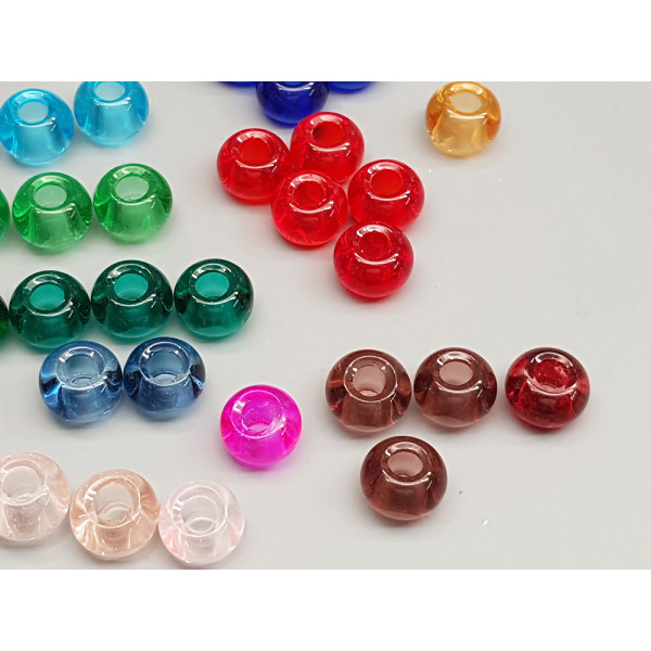 Glass European beads, large hole rondelle beads, 14x10mm, assorted colours, bag of 48