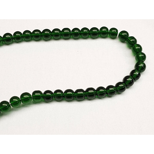 Glass Bead String, Round 6mm, dark Green, 30cm strand