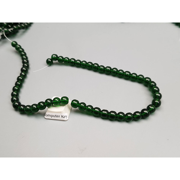 Glass Bead String, Round 6mm, dark Green, 30cm strand