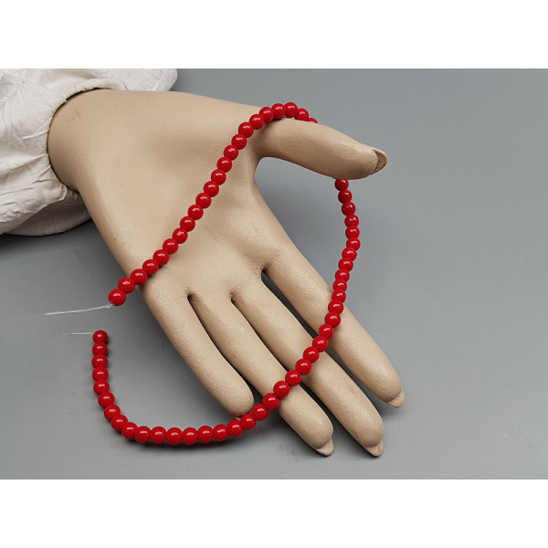 Glass Bead String, Round, Opaque Red, 6mm, 37cm strand