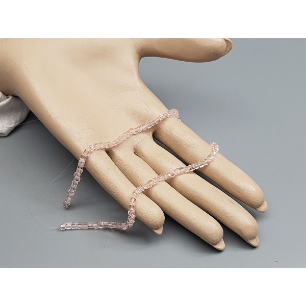 Glass Beads, Cube, 3mm faceted, Pink, string
