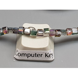 Glass Beads, Cube, 3mm faceted, Green AB, string