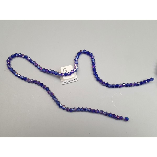 Faceted bicone AB (aurora borealis effect) electroplate glass beads, 4mm, dark blue, per strand